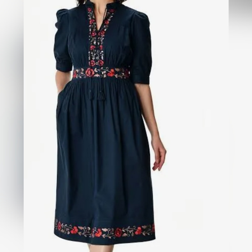Eshakti Floral Vine Embroidery Cotton Poplin Dress